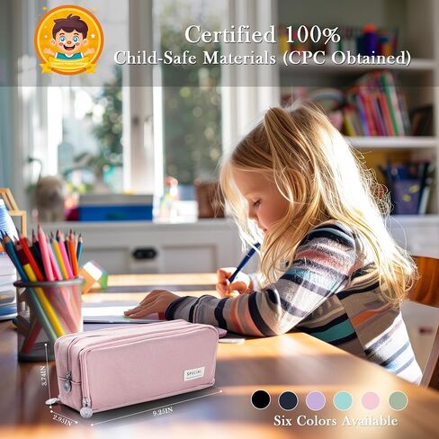 مقلمة ذات سعة كبيرة مع 3 أقسام، منظم حقيبة أقلام رصاص لطيف، حقيبة أقلام مستلزمات جمالية مدرسية للفتيات البالغات (وردي) in Saudi Arabia
