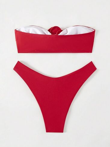 SHENHE Women's 2 Piece Strapless Swimsuit 3D Rose High Cut Flower Bandeau Bikini in Saudi Arabia