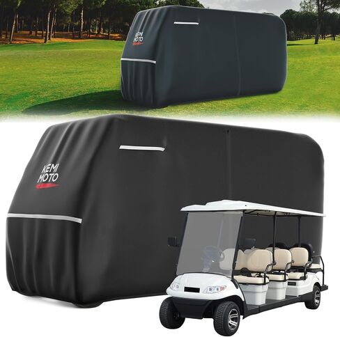 KEMIMOTO 600D Weatherproof Golf Cart Cover, Durable Protection for 8-Seater Golf Carts, Large Rainproof Cover Compatible with EZGO Club Car (6+2)/8 Passenger, Black in Saudi Arabia