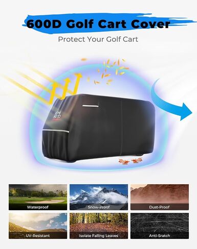 KEMIMOTO 600D Weatherproof Golf Cart Cover, Durable Protection for 8-Seater Golf Carts, Large Rainproof Cover Compatible with EZGO Club Car (6+2)/8 Passenger, Black in Saudi Arabia