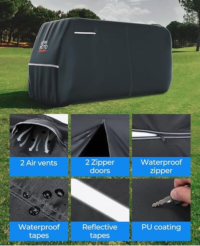 KEMIMOTO 600D Weatherproof Golf Cart Cover, Durable Protection for 8-Seater Golf Carts, Large Rainproof Cover Compatible with EZGO Club Car (6+2)/8 Passenger, Black in Saudi Arabia