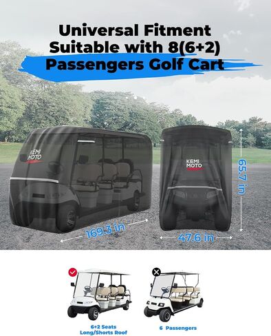 KEMIMOTO 600D Weatherproof Golf Cart Cover, Durable Protection for 8-Seater Golf Carts, Large Rainproof Cover Compatible with EZGO Club Car (6+2)/8 Passenger, Black in Saudi Arabia