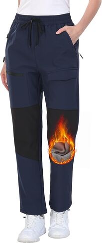 MoFiz Women's Waterproof Windproof Ski Snow Hiking Cargo Pants Warm Fleece Lined Elastic Waisted Zipper Pockets Winter in Kuwait