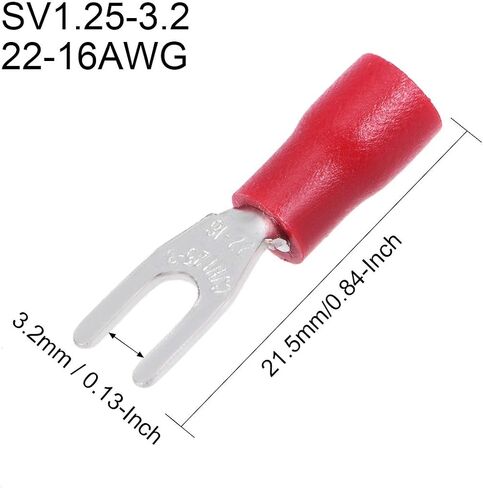 Uxcell 100 قطعة SV1.25-3.2 شوكة معزولة على شكل حرف U موصل سلكي طرف تجعيد كهربائي 22-16AWG أحمر in Saudi Arabia