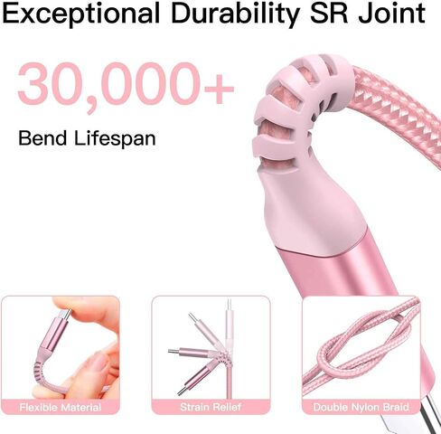 100W USB C Cable 10ft Pink,Long USB-C to USB-C,Awnuwuy USB Type C to C Fast Charging Cord Compatible with iPhone 15/15 Pro/15 Plus/15 Pro Max,iPad Pro,iPad Air 4,Samsung Galaxy S23 S22 S21,MacBook Pro in Saudi Arabia