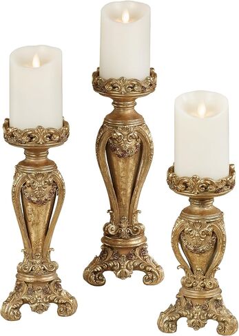 Touch of Class Angelique Ornate Candleholders Aged Gold Set of 3 - Victorian Style Table Candleholder for Dining Room, Mantel - Vintage Centerpiece Decor in Saudi Arabia