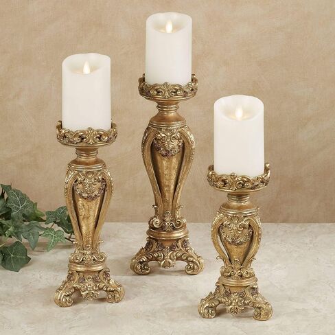 Touch of Class Angelique Ornate Candleholders Aged Gold Set of 3 - Victorian Style Table Candleholder for Dining Room, Mantel - Vintage Centerpiece Decor in Saudi Arabia