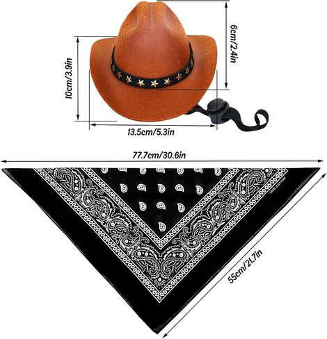 Whaline 4Pcs Pet Cowboy Costume Accessories Dog Cat Pet Size Cowboy Hat and Bandana Scarf West Cowboy Accessories for Puppy Kitten Party Festival and Daily Wearing Set in Saudi Arabia