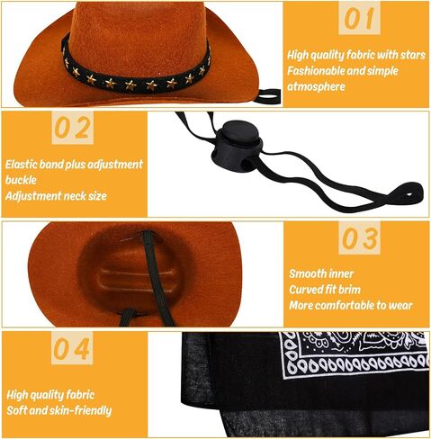 Whaline 4Pcs Pet Cowboy Costume Accessories Dog Cat Pet Size Cowboy Hat and Bandana Scarf West Cowboy Accessories for Puppy Kitten Party Festival and Daily Wearing Set in Saudi Arabia