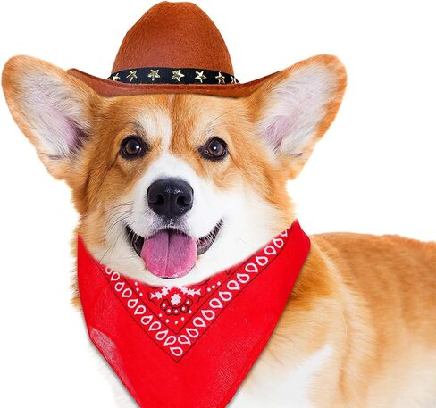 Whaline 4Pcs Pet Cowboy Costume Accessories Dog Cat Pet Size Cowboy Hat and Bandana Scarf West Cowboy Accessories for Puppy Kitten Party Festival and Daily Wearing Set in Saudi Arabia