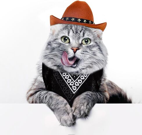 Whaline 4Pcs Pet Cowboy Costume Accessories Dog Cat Pet Size Cowboy Hat and Bandana Scarf West Cowboy Accessories for Puppy Kitten Party Festival and Daily Wearing Set in Saudi Arabia