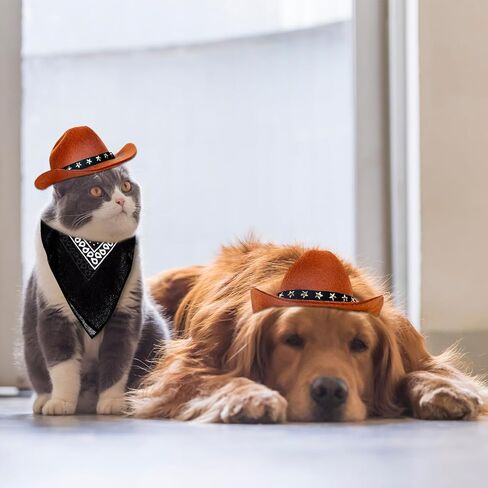 Whaline 4Pcs Pet Cowboy Costume Accessories Dog Cat Pet Size Cowboy Hat and Bandana Scarf West Cowboy Accessories for Puppy Kitten Party Festival and Daily Wearing Set in Saudi Arabia