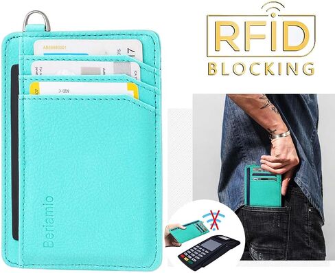 Hypotenuse Groove Slim Minimalist Front Pocket RFID Blocking Card Holder Wallet with D-Shackle for Men and Women in Saudi Arabia
