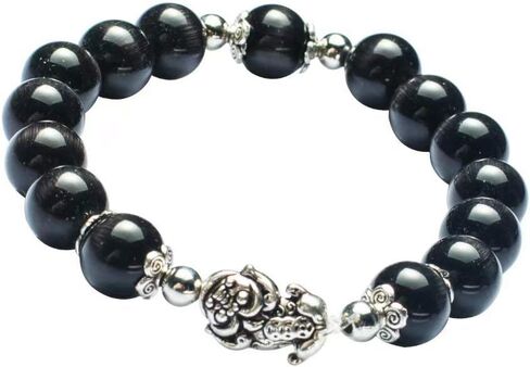 Feng Shui Amulet Bangle Prosperity 10mm Natural Tiger's Eye Beads Bracelet with Silver Plated Pi Xiu/Pi Yao Attract Lucky Wealthy in Saudi Arabia