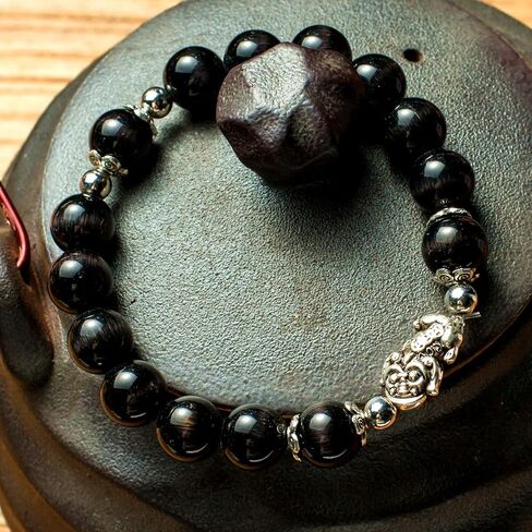 Feng Shui Amulet Bangle Prosperity 10mm Natural Tiger's Eye Beads Bracelet with Silver Plated Pi Xiu/Pi Yao Attract Lucky Wealthy in Saudi Arabia