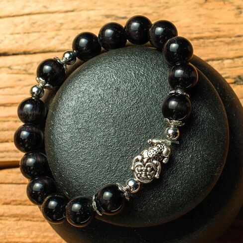 Feng Shui Amulet Bangle Prosperity 10mm Natural Tiger's Eye Beads Bracelet with Silver Plated Pi Xiu/Pi Yao Attract Lucky Wealthy in Saudi Arabia