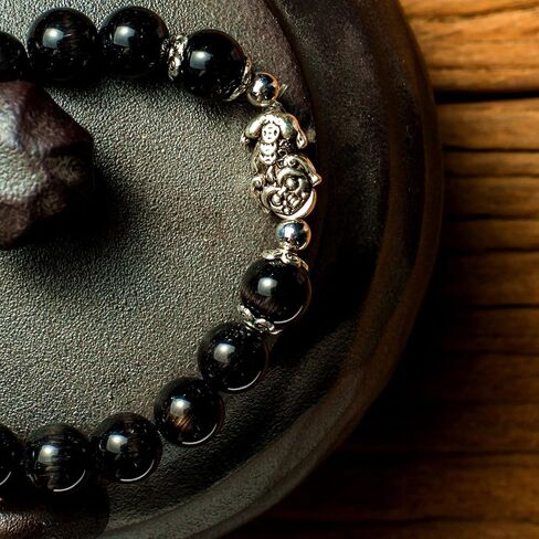 Feng Shui Amulet Bangle Prosperity 10mm Natural Tiger's Eye Beads Bracelet with Silver Plated Pi Xiu/Pi Yao Attract Lucky Wealthy in Saudi Arabia