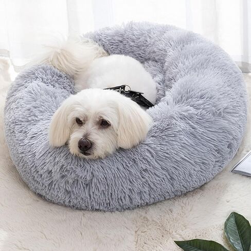 Cat Beds for Indoor Cats, 15 inches Small Dog Bed Calming Plush Cat Bed Fluffy Round Dog Bed Donut Dog Bed Soft Puppy Pet Bed Cat Beds Kitten Beds for Indoor Kittens (Grey) in Saudi Arabia