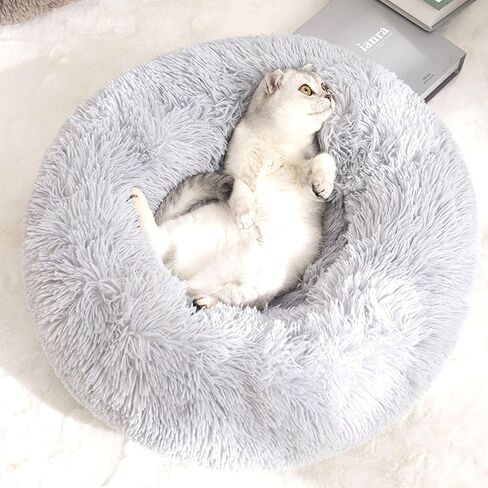 Cat Beds for Indoor Cats, 15 inches Small Dog Bed Calming Plush Cat Bed Fluffy Round Dog Bed Donut Dog Bed Soft Puppy Pet Bed Cat Beds Kitten Beds for Indoor Kittens (Grey) in Saudi Arabia