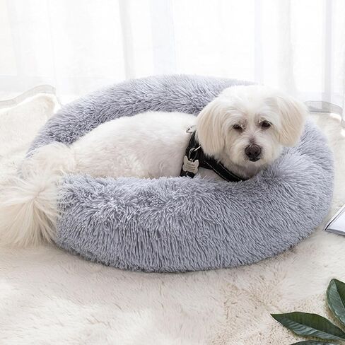 Cat Beds for Indoor Cats, 15 inches Small Dog Bed Calming Plush Cat Bed Fluffy Round Dog Bed Donut Dog Bed Soft Puppy Pet Bed Cat Beds Kitten Beds for Indoor Kittens (Grey) in Saudi Arabia