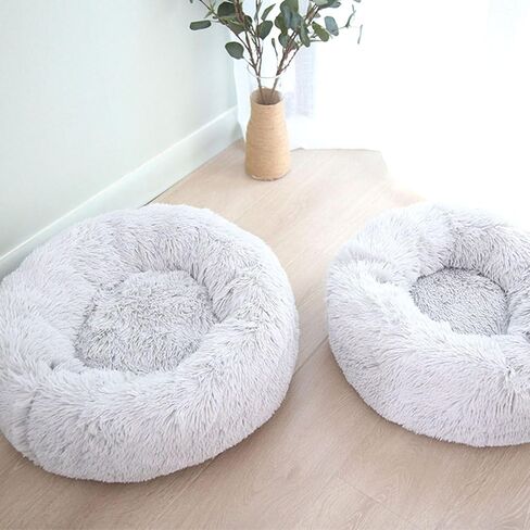 Cat Beds for Indoor Cats, 15 inches Small Dog Bed Calming Plush Cat Bed Fluffy Round Dog Bed Donut Dog Bed Soft Puppy Pet Bed Cat Beds Kitten Beds for Indoor Kittens (Grey) in Saudi Arabia