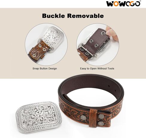 WOWOGO النساء الرجال الغربية حزام جلد طبيعي راعية البقر رعاة البقر الأزهار محفورة حزام حزام تنقش التمرير مشبك in Kuwait