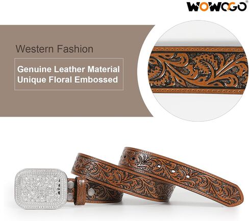 WOWOGO النساء الرجال الغربية حزام جلد طبيعي راعية البقر رعاة البقر الأزهار محفورة حزام حزام تنقش التمرير مشبك in Kuwait