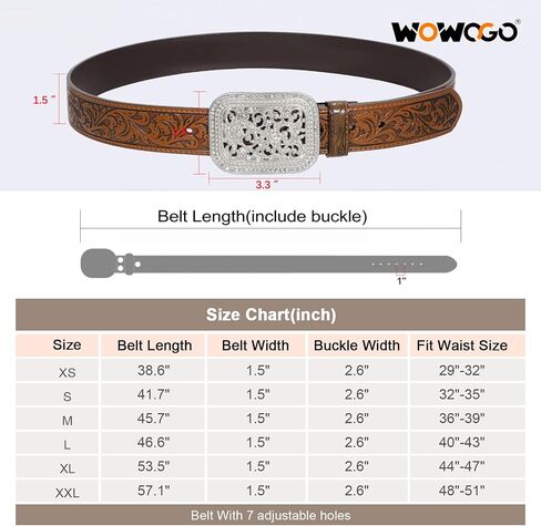 WOWOGO النساء الرجال الغربية حزام جلد طبيعي راعية البقر رعاة البقر الأزهار محفورة حزام حزام تنقش التمرير مشبك in Kuwait