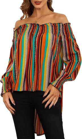 Floerns Women's Leopard Print Off Shoulder Long Sleeve High Low Blouses Tops in Kuwait