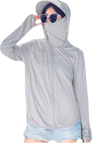 Women's Sun Protective Clothing - Full Zip UPF 50+ UV Jacket - Breathable Long Sleeve Hoodie Sun Shirt in Saudi Arabia