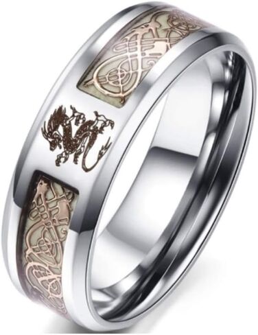 8mm Golden Celtic Dragon Luminous Ring Aurora Glow Stainless Steel Wedding Band for Men Women in Saudi Arabia