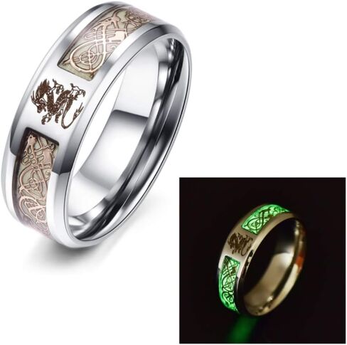 8mm Golden Celtic Dragon Luminous Ring Aurora Glow Stainless Steel Wedding Band for Men Women in Saudi Arabia