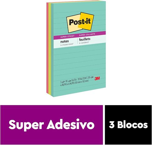 Post-it Super Sticky Notes, 4x6 in, 3 Pads, 2X The Sticking Power, Supernova Neons, Bright Colors, Recyclable, Pack of 12, 36 Pads Total in Saudi Arabia