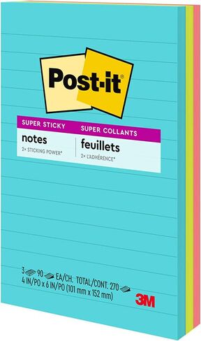 Post-it Super Sticky Notes, 4x6 in, 3 Pads, 2X The Sticking Power, Supernova Neons, Bright Colors, Recyclable, Pack of 12, 36 Pads Total in Saudi Arabia