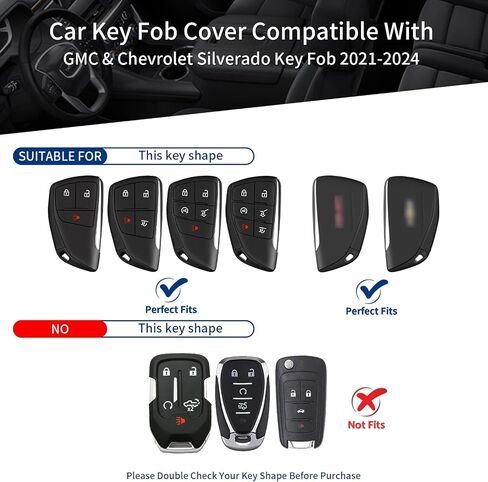 متوافق مع غطاء مفتاح Chevy & GMC Key Fob، حافظة مفاتيح السيارة من الألياف الزجاجية الحقيقية مناسبة لشفروليه سيلفرادو سوبربان تاهو، GMC Sierra Yukon Denali Smart Key Fob Protector 2021-2024، أحمر in Saudi Arabia