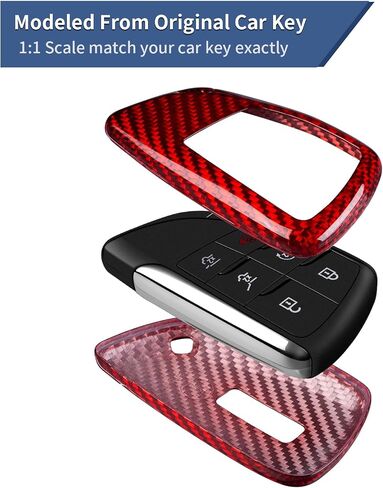 متوافق مع غطاء مفتاح Chevy & GMC Key Fob، حافظة مفاتيح السيارة من الألياف الزجاجية الحقيقية مناسبة لشفروليه سيلفرادو سوبربان تاهو، GMC Sierra Yukon Denali Smart Key Fob Protector 2021-2024، أحمر in Saudi Arabia