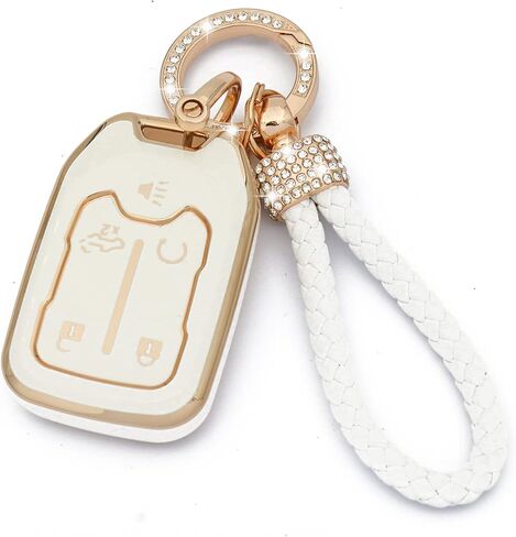 For GMC Key fob Cover for 2023-2019 Chevy Silverado GMC Sierra 1500 2500HD 3500HD 5 buttons TPU Key Fob Case Shell-White in Saudi Arabia