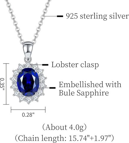 Sapphire Necklace for Women with Lab Created Gemstone, Pendant Necklace for Women with Birthstone, Engagement Anniversary Birthday Women's Gift in Saudi Arabia