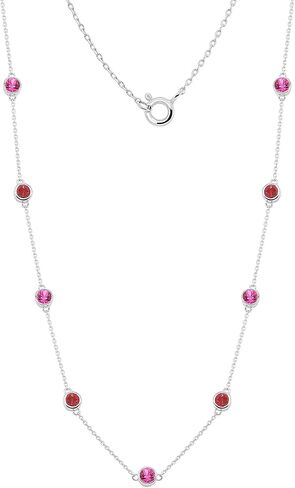 1.25cttw Round Lab-Created Multi-Gemstone Station Necklace for Womens in Solid 925 Sterling Silver 14K White Gold Plated Women's Jewelry (18") in Saudi Arabia