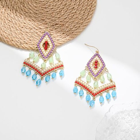 أقراط نسائية متدلية من الخرز بخرز طويل Tasse أقراط بوهو مطرزة للنساء من Fashiona in Kuwait