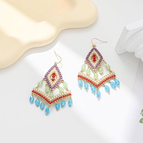 أقراط نسائية متدلية من الخرز بخرز طويل Tasse أقراط بوهو مطرزة للنساء من Fashiona in Kuwait