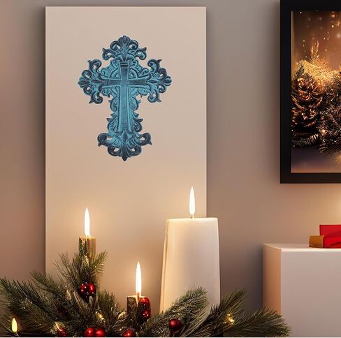 Castleore Wall Hanging Home Decor Religious Christian Crosses for Wall | Best for Home, Office and As Gift | Blue Antique | Size L 8 W 6 Inch | in Kuwait