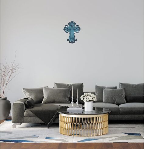 Castleore Wall Hanging Home Decor Religious Christian Crosses for Wall | Best for Home, Office and As Gift | Blue Antique | Size L 8 W 6 Inch | in Kuwait