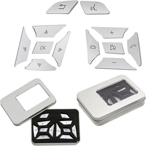 12 قطعة استبدال زر عجلة قيادة السيارة لسيارة Mercedes Benz SL GL GLA CLA CLS GLK SLK A B C E M G Class (فضي) in Kuwait