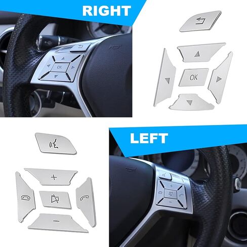 12 قطعة استبدال زر عجلة قيادة السيارة لسيارة Mercedes Benz SL GL GLA CLA CLS GLK SLK A B C E M G Class (فضي) in Kuwait