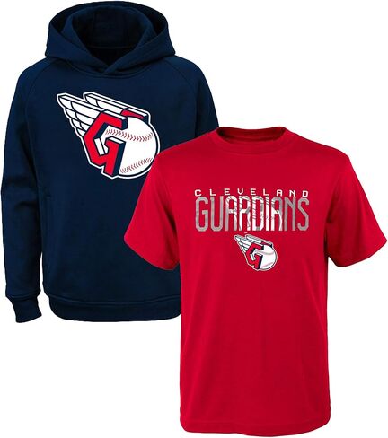 Outerstuff MLB Youth 8-20 Polyester Performance Primary Logo Pullover Sweatshirt Hoodie & T-Shirt 2 Pack Set (14-16, Cleveland Guardians) in Saudi Arabia