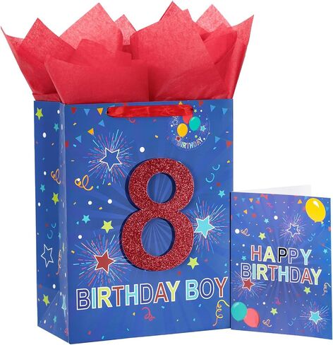 Loveinside Birthday Blue Gift Bag with Tissue Paper, Gift Tag and Greeting Card for 10th Boy Birthday, Party, Baby Shower and More - 10" x 5" x 13", 1 Pcs - 10th Birthday in Saudi Arabia