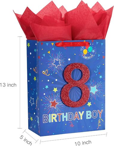 Loveinside Birthday Blue Gift Bag with Tissue Paper, Gift Tag and Greeting Card for 10th Boy Birthday, Party, Baby Shower and More - 10" x 5" x 13", 1 Pcs - 10th Birthday in Saudi Arabia