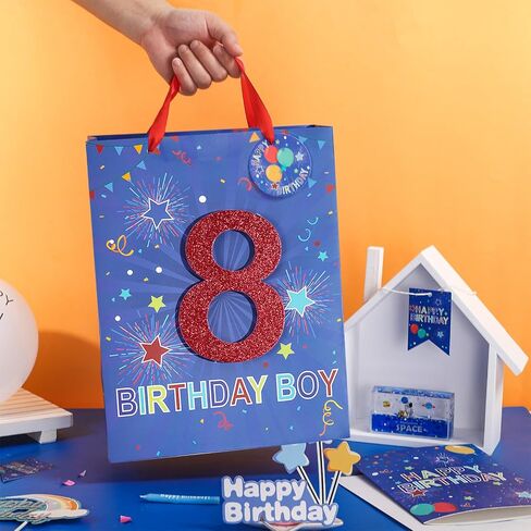 Loveinside Birthday Blue Gift Bag with Tissue Paper, Gift Tag and Greeting Card for 10th Boy Birthday, Party, Baby Shower and More - 10" x 5" x 13", 1 Pcs - 10th Birthday in Saudi Arabia