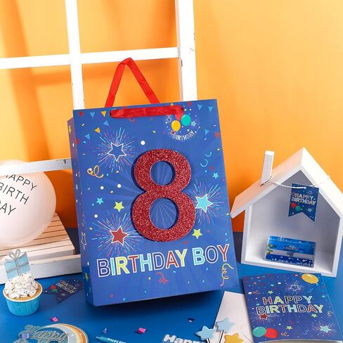 Loveinside Birthday Blue Gift Bag with Tissue Paper, Gift Tag and Greeting Card for 10th Boy Birthday, Party, Baby Shower and More - 10" x 5" x 13", 1 Pcs - 10th Birthday in Saudi Arabia